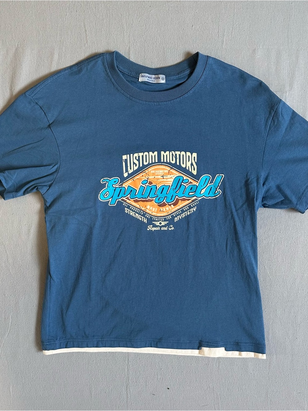 Aelfric Eden Springfield Custom Motor Mens Graphic Tee Blue Y2K Size M